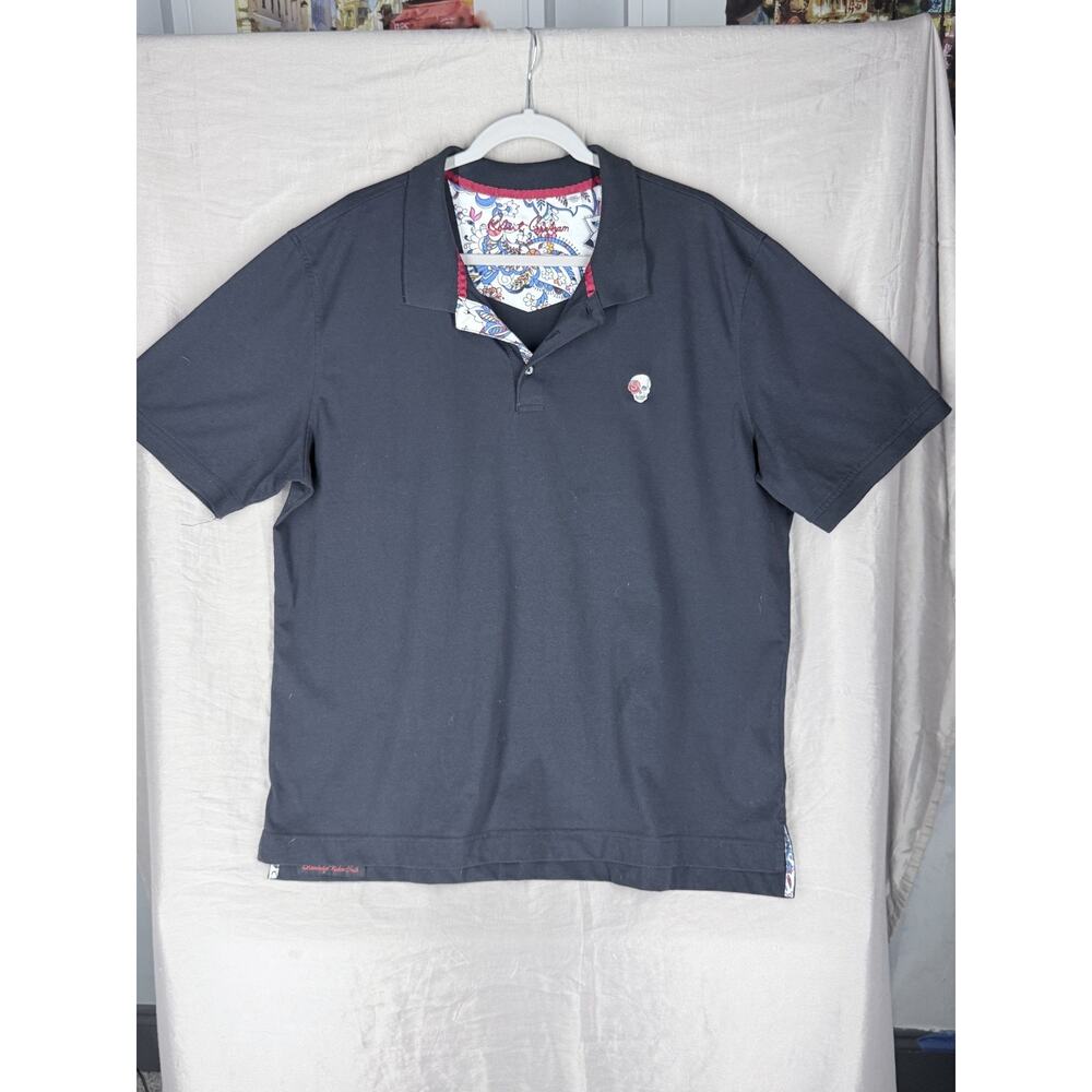Robert Graham Skull Embroidered Shirt Mens Black Preppy Polo Size 2XL Paisley